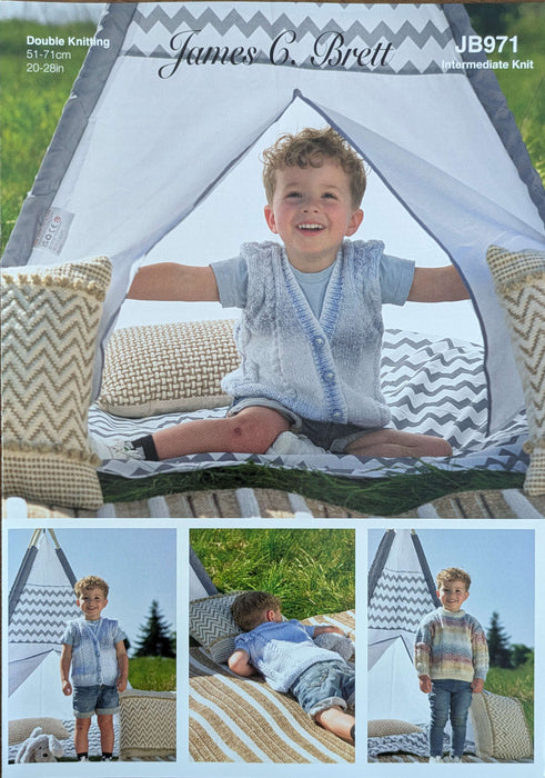 James C Brett JB971 Double Knitting Pattern - DK Waistcoat & Sweater for Children (20-28in) Intermediate