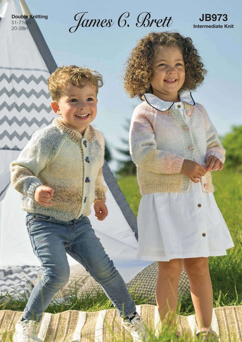 James C Brett JB973 Double Knitting Pattern - DK Cardigan for Children (20-28in) Intermediate