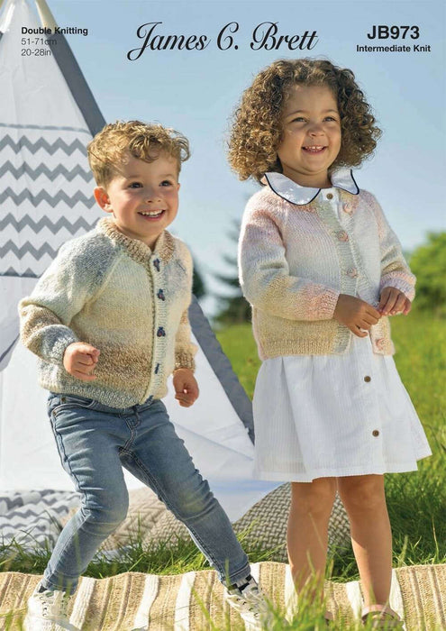 James C Brett JB973 Double Knitting Pattern - DK Cardigan for Children (20-28in) Intermediate