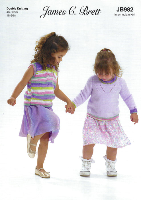 James C Brett DK Knitting Pattern JB982 - Children's Sweater & Slipover - Intermediate Knit (18-26in)