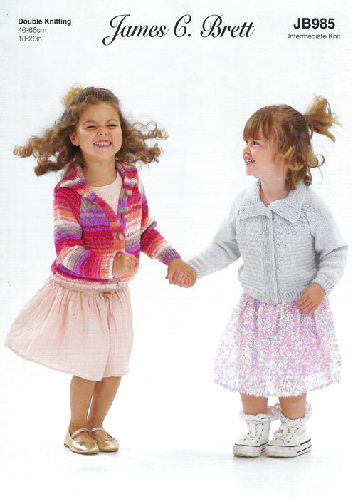 James C Brett DK Knitting Pattern JB985 - Children's Cardigans - Intermediate Knit (18-26in)