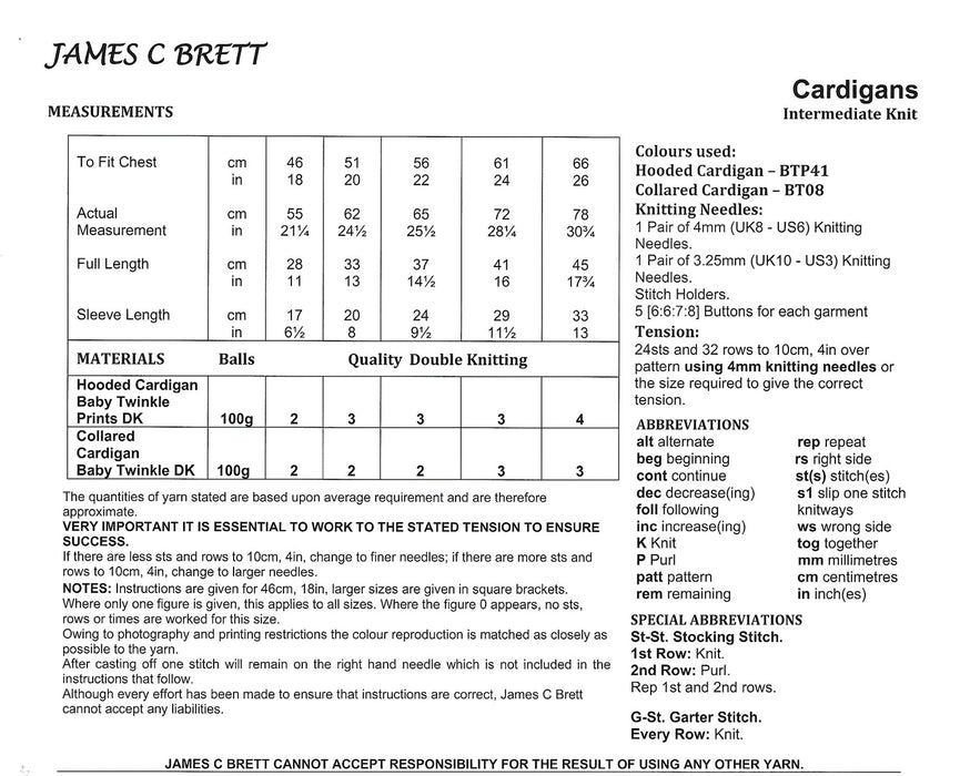 James C Brett DK Knitting Pattern JB985 - Children's Cardigans - Intermediate Knit (18-26in)