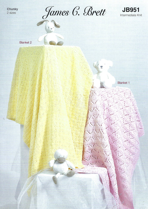 James C Brett JB951 Knitting Pattern - Baby Blankets Knitted in Flutterby Chunky