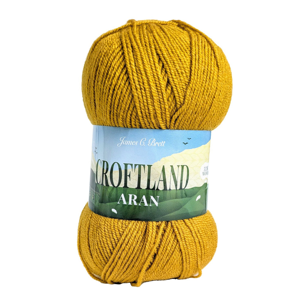 James C Brett Croftland Aran Yarn A204 Mustard 200g Ball of Wool Lardedar