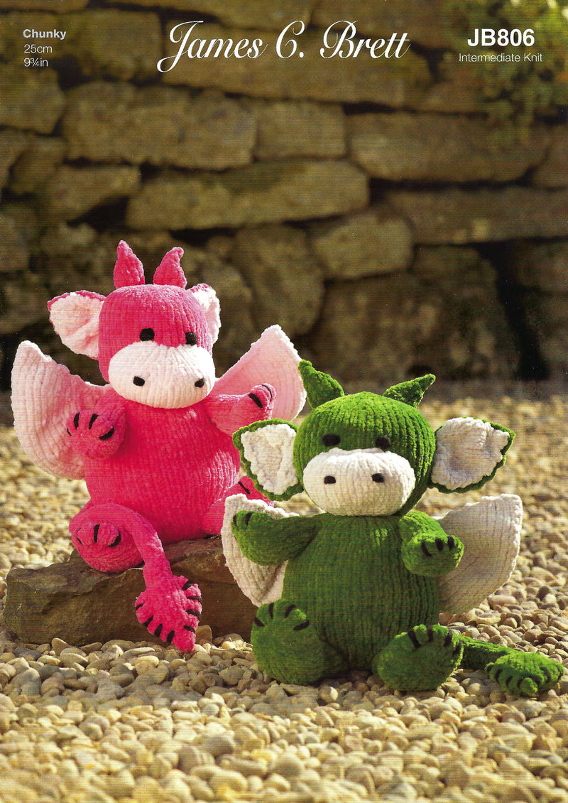 James C Brett JB806 Toy Knitting Pattern -  Flutterby Chunky Dragon Pattern (Intermediate Knit)