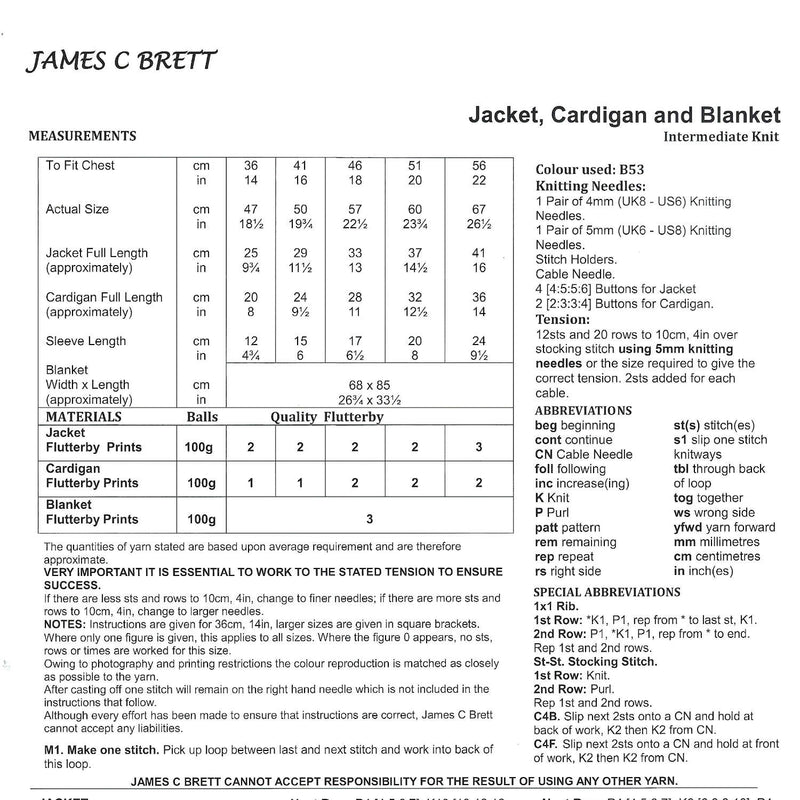 James C Brett  Knitting Pattern JB878 - Jacket, Cardigan & Blanket Knitted With Flutterby Chunky Yarn