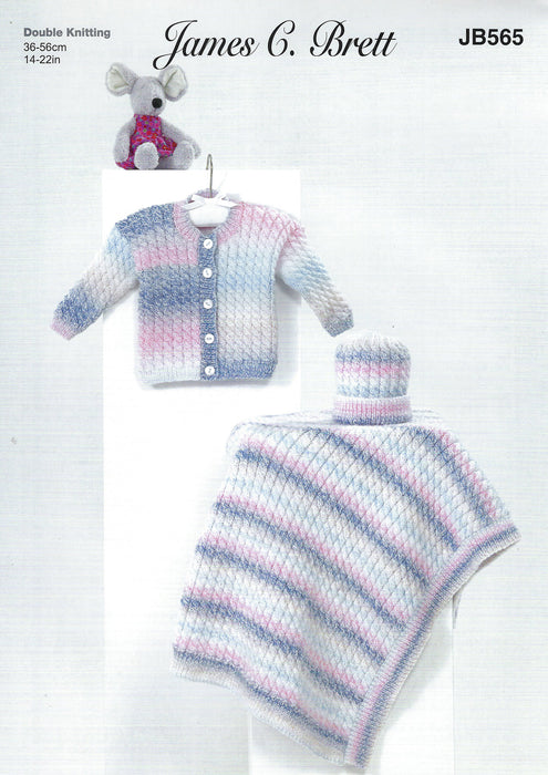 James C Brett JB565 DK Baby Knitting Pattern - Cardigan, Hat & Blanket (14-22in)