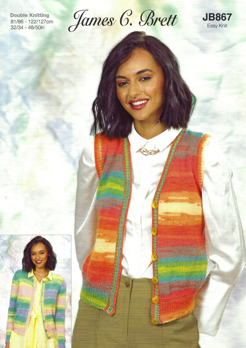 James C Brett JB867 Double Knitting Pattern for Ladies - DK Cardigan & Waistcoat (Easy Knit)
