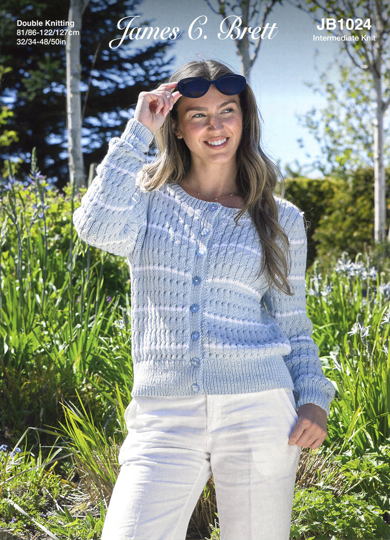 James C Brett JB1024 Ladies DK Cardigan Knitting Pattern (32-50in)