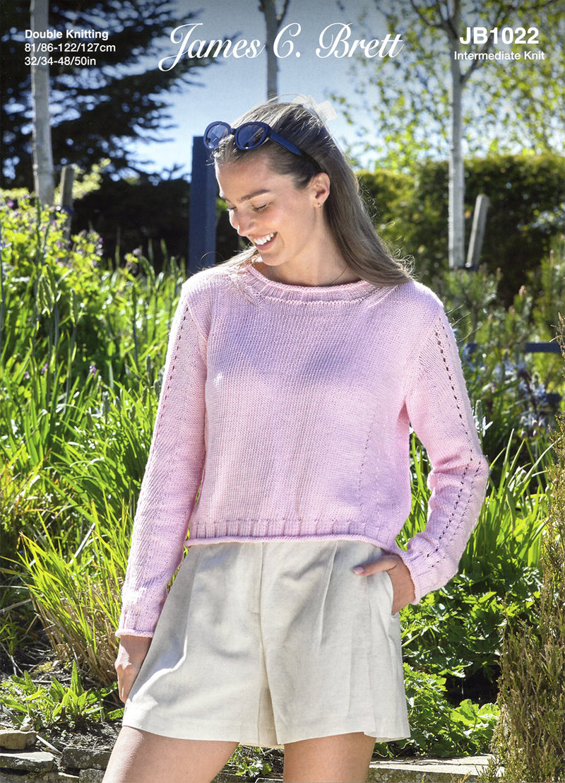 James C Brett JB1022 Ladies DK Sweater Knitting Pattern (32-50in)
