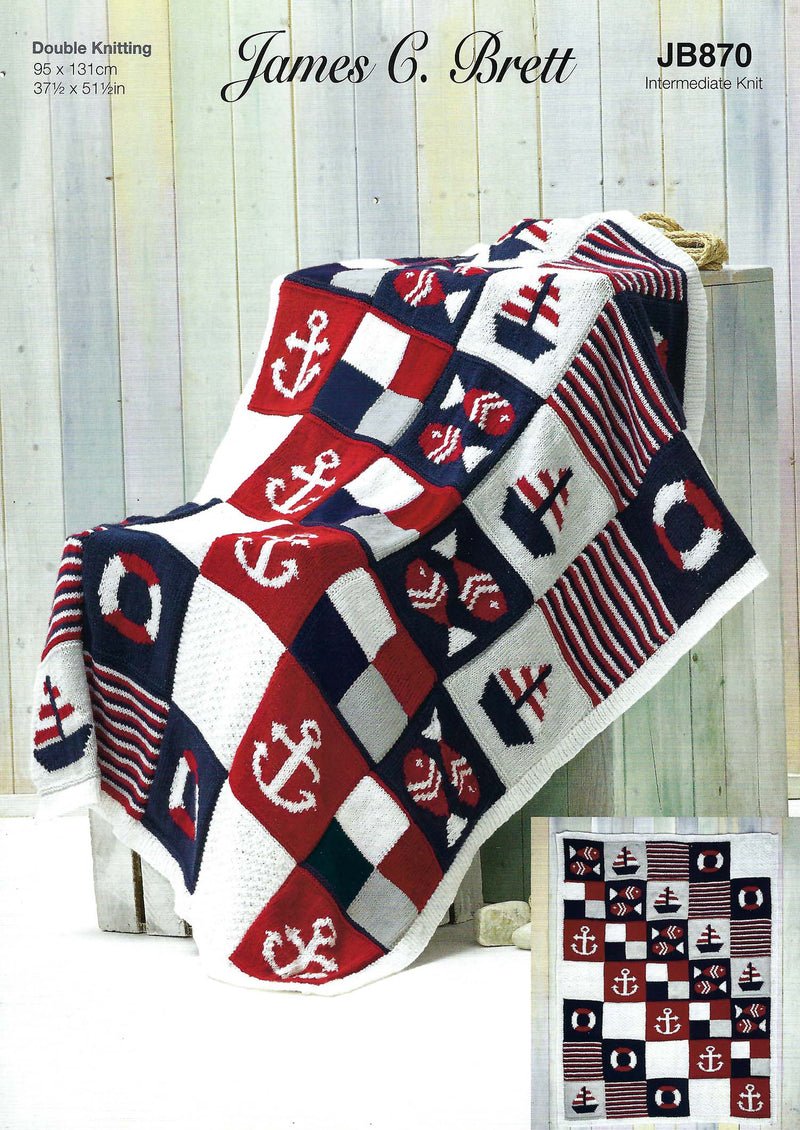 James C Brett JB870 DK Knitting Pattern - Nautical Themed Blanket