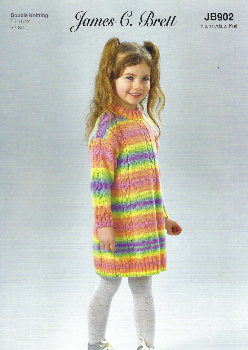 James C Brett Double Knitting Pattern JB902 - Children's Dress (22-30in)