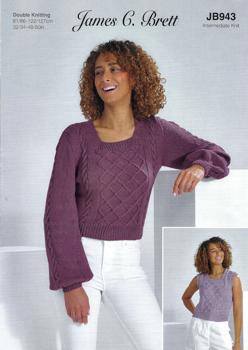 James C Brett JB943 Double Knitting Pattern - Cotton DK Ladies Sweater & Vest