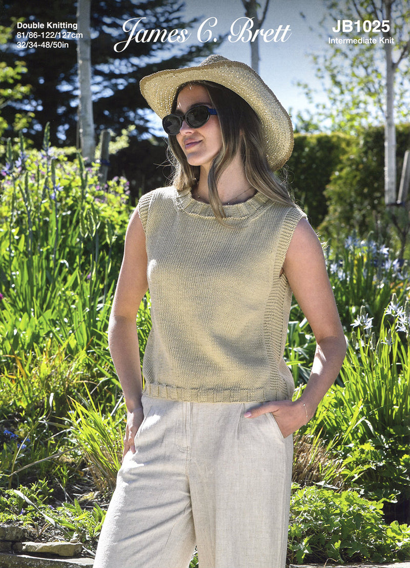 James C Brett JB1025 Ladies DK Slipover / Sleeveless Top Knitting Pattern (32-50in)