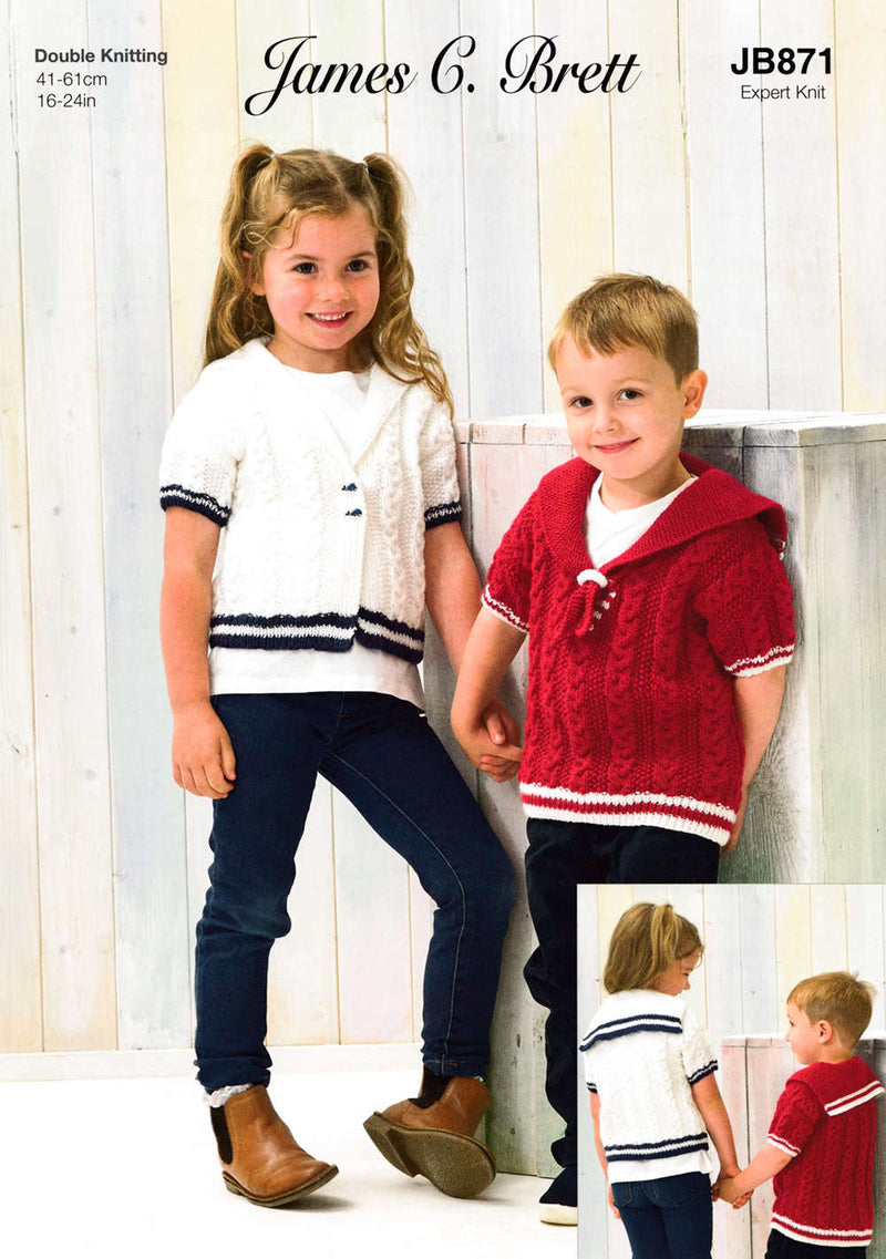 James C Brett JB871 Double Knitting Pattern - Expert Knit - Children's Sweater & Cardigan (16 - 24in)