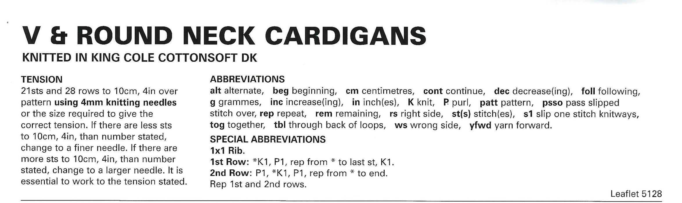 King Cole 5128 Double Knitting Pattern - Children's Cotton DK Cardigans (22 - 30 in)