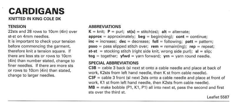 King Cole 5587 DK Knitting Pattern - Easy Knit - Cardigans (1 to 11 years)