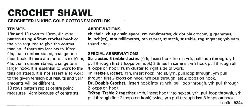 King Cole 5844 CROCHET Pattern - Shawls Crocheted in Cottonsmooth DK