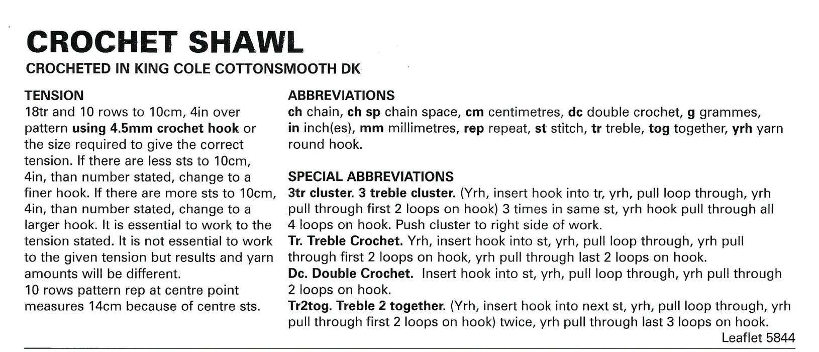 King Cole 5844 CROCHET Pattern - Shawls Crocheted in Cottonsmooth DK