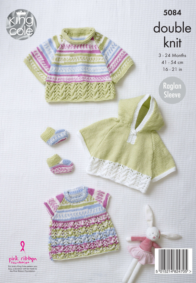 King Cole 5084 DK Knitting Pattern - Cape, Top & Bootees (3 mnths to 2 Years)