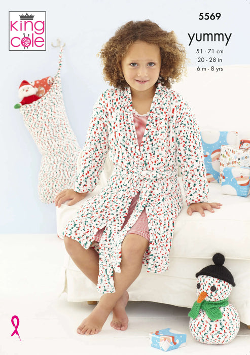 King Cole 5569 Children's Knitting Pattern - Dressing Gown, Snowman & Stocking (6mnths - 8Yrs)