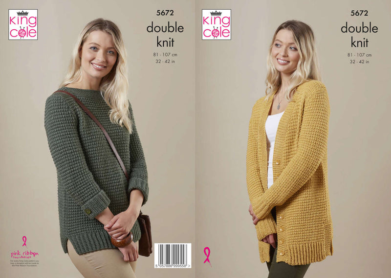 King Cole 5672 Ladies DK Knitting Pattern - Sweater & Cardigan (32-42in)