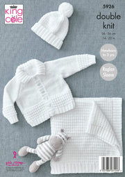 King Cole 5926 baby cardigan hat and blanket DK knitting pattern