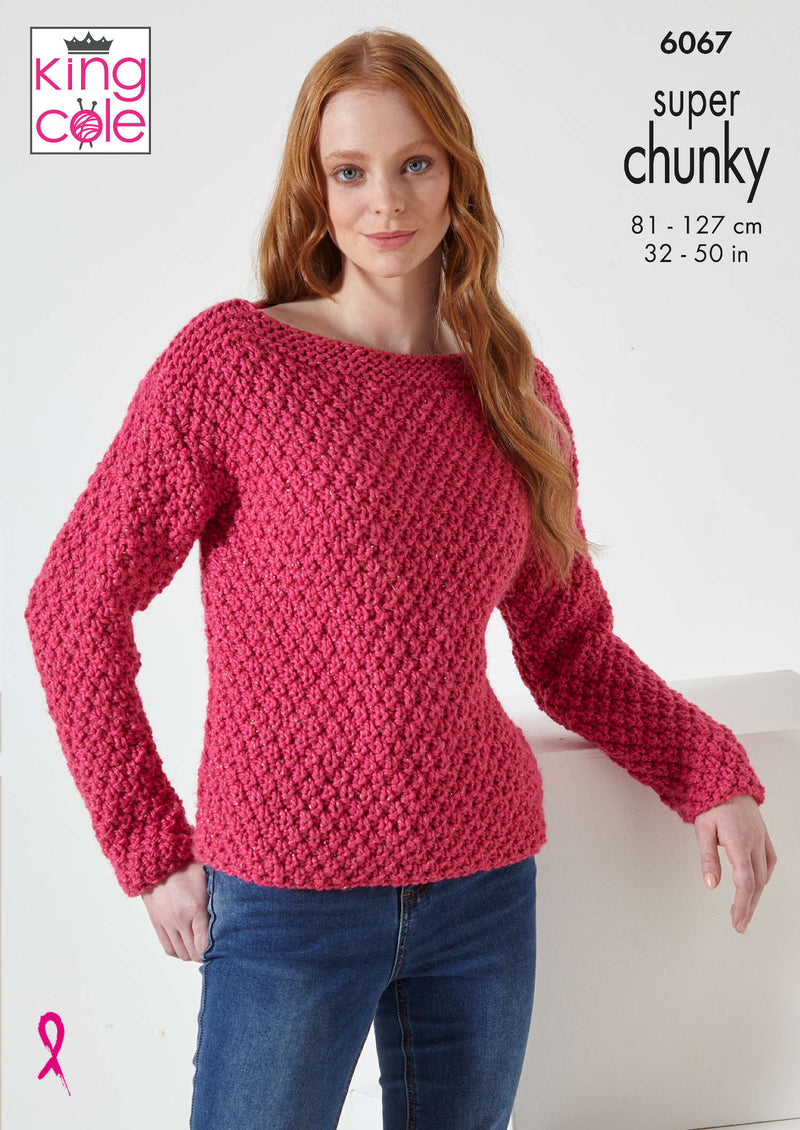 King Cole 6067 Knitting Pattern for Easy Knit Super Chunky Ladies Jacket & Sweater (32-50in)