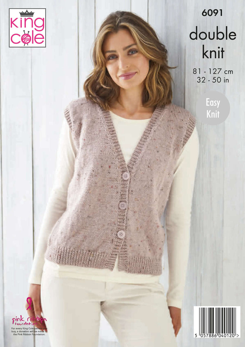 King Cole 6091 DK Knitting Pattern for Ladies - Easy Knit Waistcoats (32-50in)