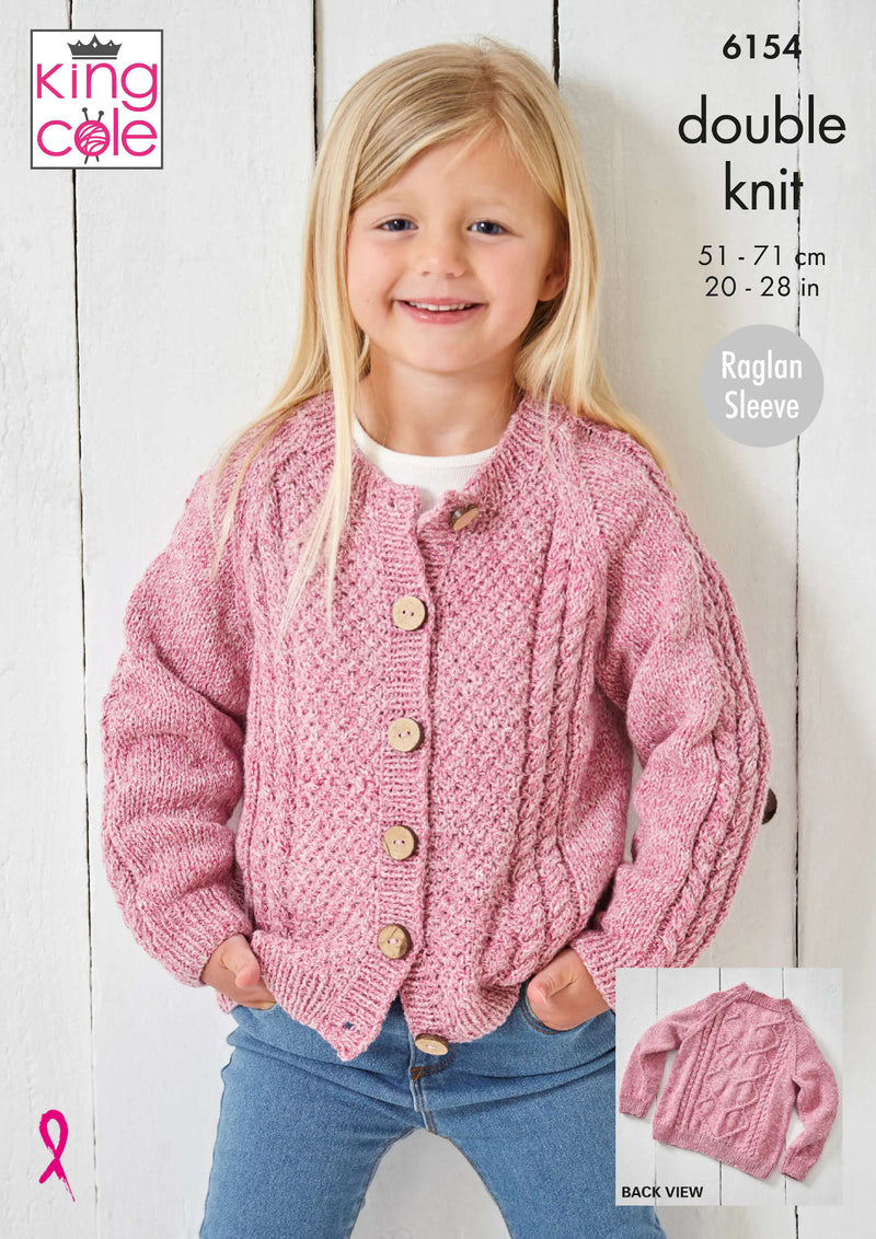 King Cole 6154 DK Children's Knitting Pattern - Sweater & Cardigan (20-28in)