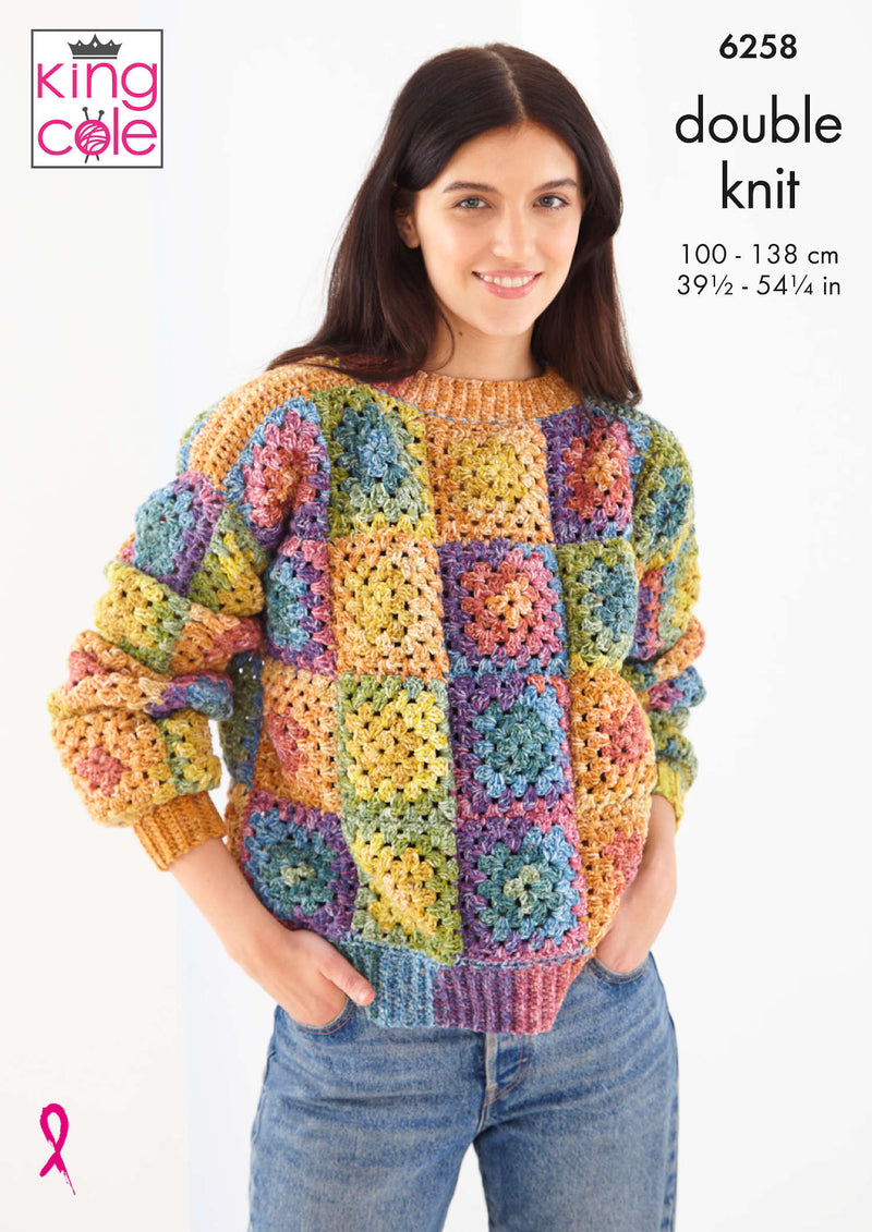 King Cole 6258 CROCHET Pattern - Ladies Granny Square Cardigan & Jumper
