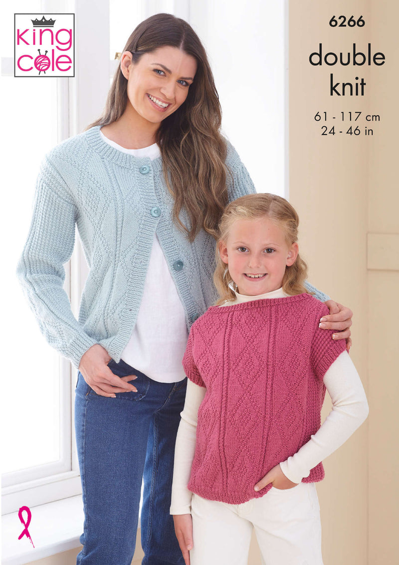 King Cole 6266 Double Knitting Pattern - Cardigan, Sweaters & Top