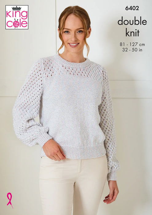 King Cole 6402 Double Knitting Pattern for Ladies Sweater & Slipover (32-50in)