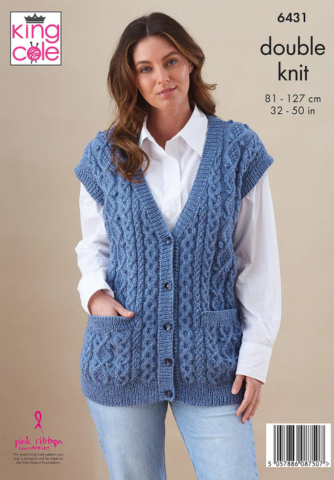 King Cole 6431 Double Knitting Pattern for Ladies Cardigan & Waistcoat (32-50in)
