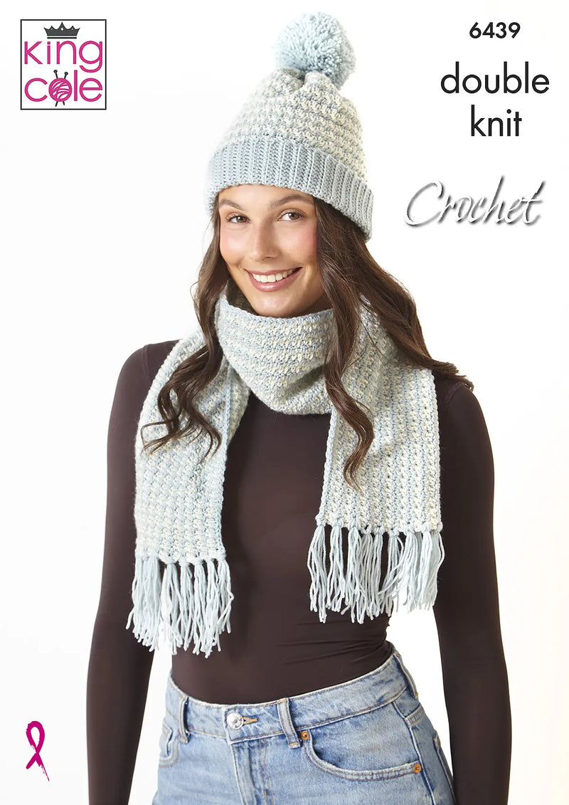 King Cole 6439 Crochet Pattern – Hat, Scarf, Cowl & Gloves in DK