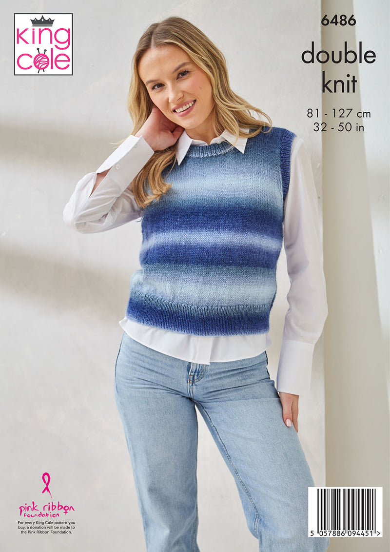 King Cole 6486 Ladies Waistcoat & Slipover Knitting Pattern (32-50in)