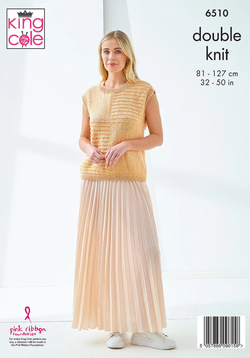 King Cole 6510 Ladies Slipover & Waistcoat DK Knitting Pattern (32–50 inch bust)