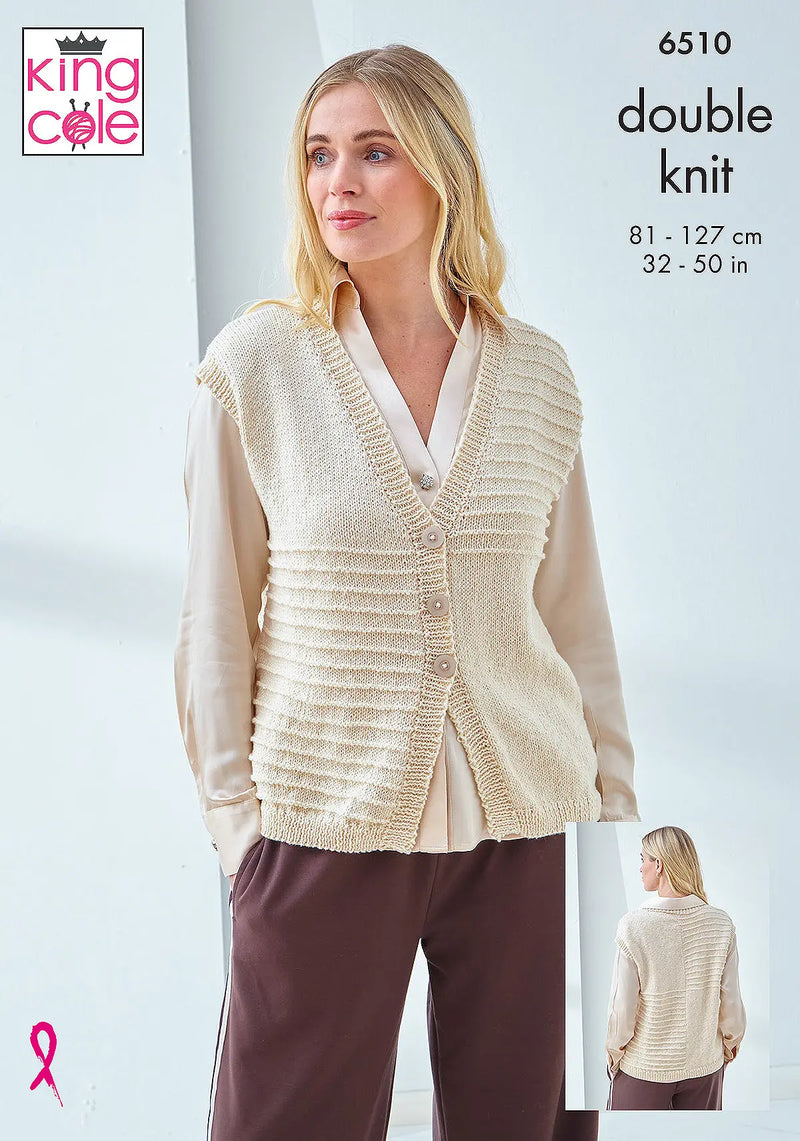 King Cole 6510 Ladies Slipover & Waistcoat DK Knitting Pattern (32–50 inch bust)