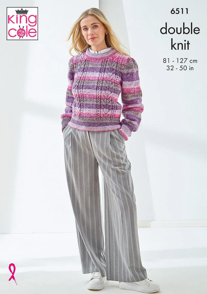 King Cole 6511 Ladies Sweater & Cardigan DK Knitting Pattern (32–50in)