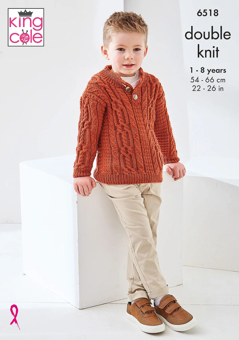 King Cole 6518 Boys Sweater & Hooded Jacket DK Knitting Pattern (1-8 Years)