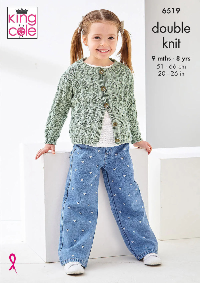 King Cole 6519 Girls Cardigan & Sweater DK Knitting Pattern (9 Months–8 Years)