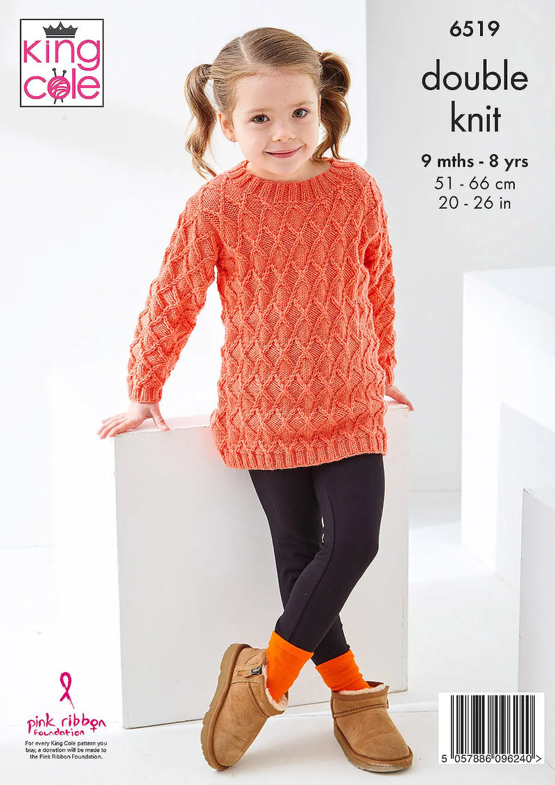 King Cole 6519 Girls Cardigan & Sweater DK Knitting Pattern (9 Months–8 Years)