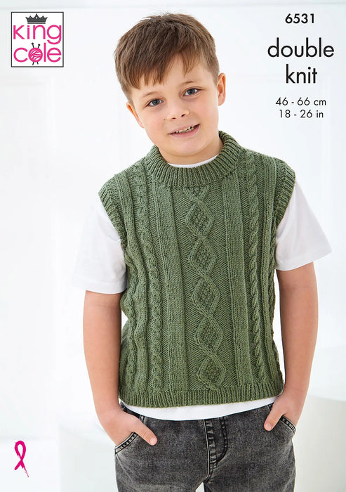 King Cole 6531 Boys DK Knitting Pattern Sweater & Slipover (18–26in)