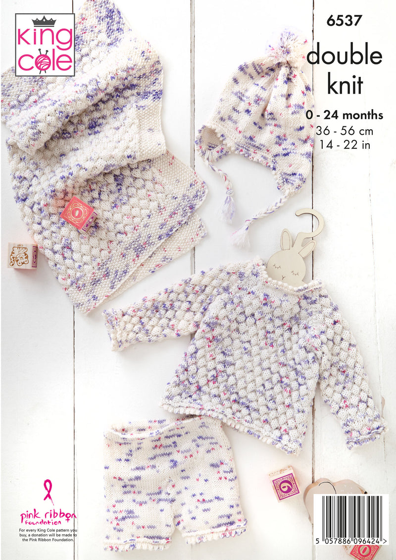 King Cole 6537 Baby Onesie, Sweater, Shorts, Hat & Blanket DK Knitting Pattern (0–24 Months)