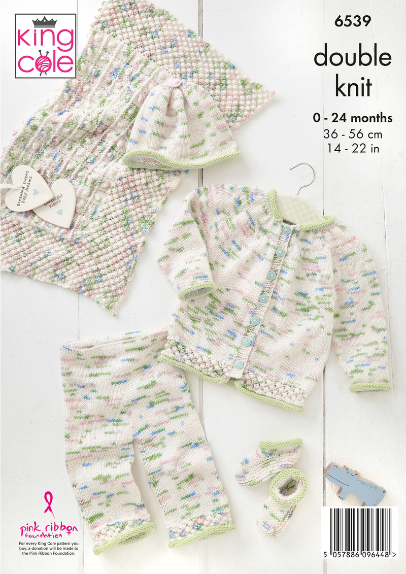 King Cole 6539 Knitting Pattern – Baby Sweater, Cardigan, Hat, Bootees & Blanket DK (0–24 Months)
