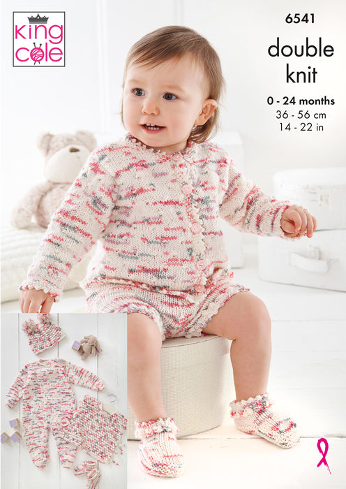 King Cole 6541 Baby Onesie, Cardigan, Tabard, Shorts, Hat & Bootees DK Knitting Pattern (0–24 Months)