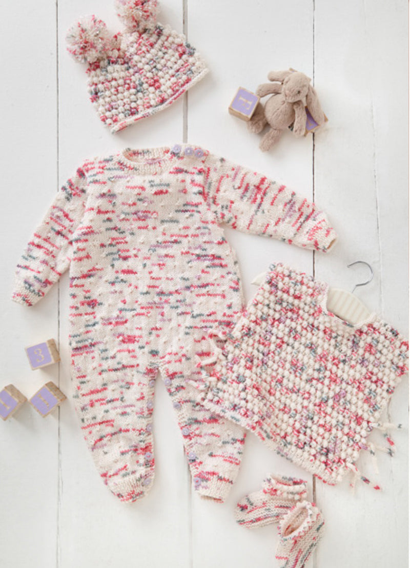 King Cole 6541 Baby Onesie, Cardigan, Tabard, Shorts, Hat & Bootees DK Knitting Pattern (0–24 Months)