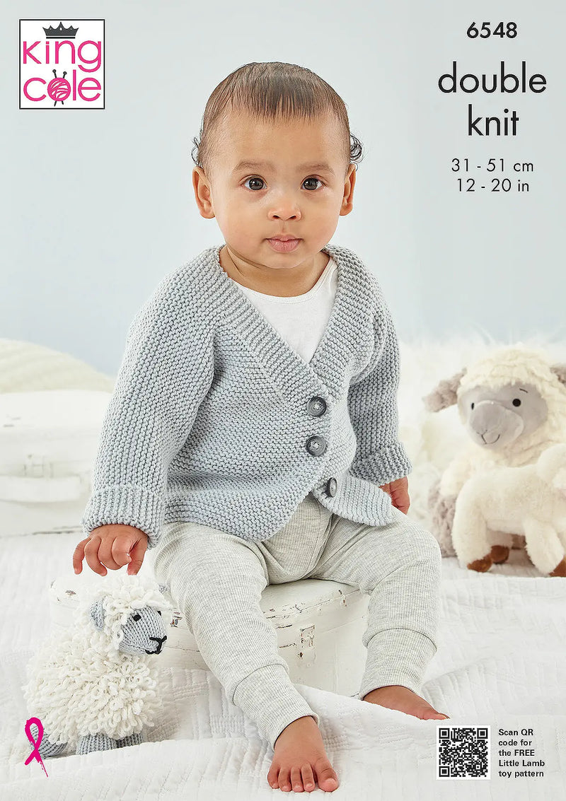 King Cole 6548 Knitting Pattern for Baby V Neck, Round Neck & Cross Over Cardigans in DK (12-20in)