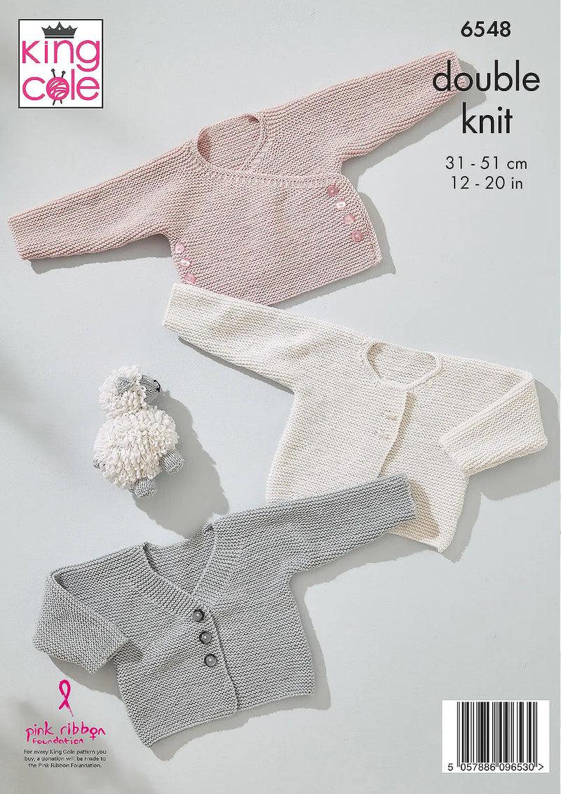 King Cole 6548 Knitting Pattern for Baby V Neck, Round Neck & Cross Over Cardigans in DK (12-20in)