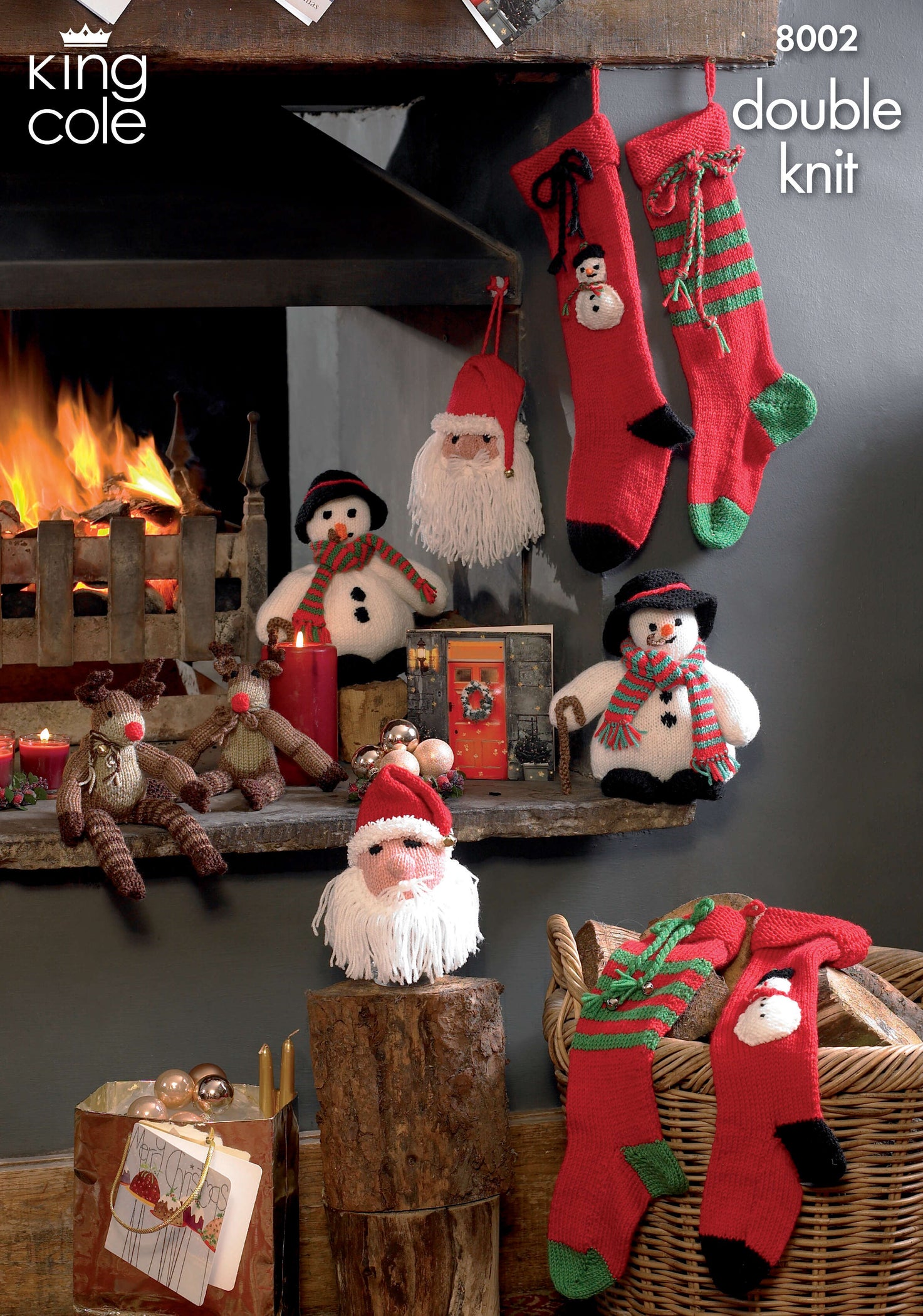 King Cole 8002 Christmas Knitting Pattern - Snowman, Santa Head, Rudol